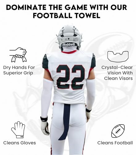 Football Towel with Hook & Loop - Ultra Light, Highly Absorbent - Black