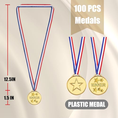 100 Pack Gold Medals for Kids - Plastic Winner Awards