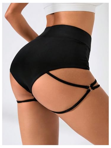 OYOANGLE Women's Strappy Booty Rave Shorts Cut Out Cheeky Garter