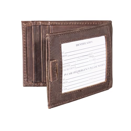 Slim Wallet for Men - Brown RFID Blocking Leather Card Holder with Money Clip - Georgia Tech