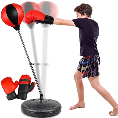 NATGGZ Red Punching Bag Set with Boxing Gloves for Kids 3-8+