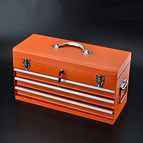 Edward Tools Portable Metal Tool Box with Drawers 20”- Keyed Center Lock for Security - Powder Coated Scratch Resistant Finish - Heavy duty chest latches - Full Extension Drawers
