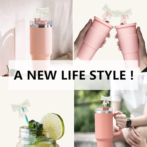 3 Pcs Glitter Beige Bow Straw Covers for Stanley Tumblers