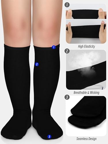 Kids Soccer Socks - Cotton Toddler Knee High Socks for 3-6 Years - Solid Black