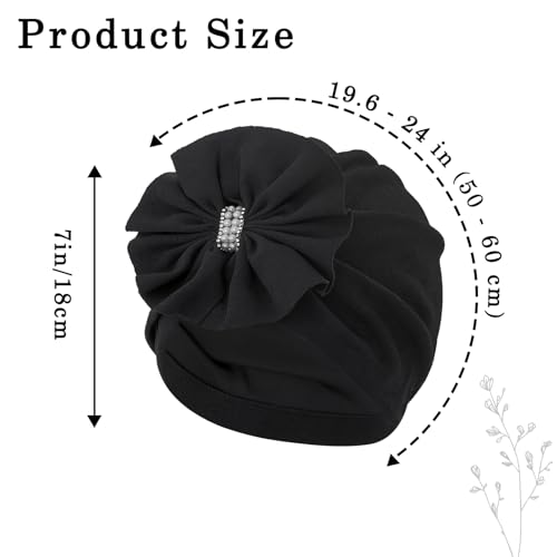 Flower Turban Beanie with Rhinestone Pearl Knot - Headwrap for Women