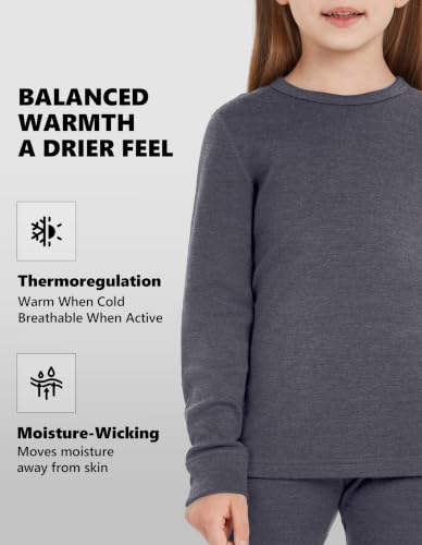 Kids 7-8 Years Merino Wool Base Layer Thermal Top Heather Grey - Woolcano