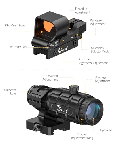 40mm Red/Green Dot Sight & 3X Magnifier Combo - Black+Red Dot