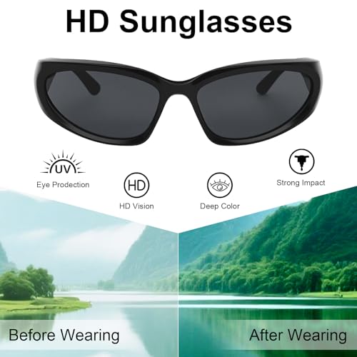 3-Pack Y2K Wrap Around Sunglasses for Men & Women - Retro Shades