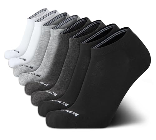 Nautica Men’s Low Cut Cushioned No-Show Socks 8-Pack | Black/Gray/White