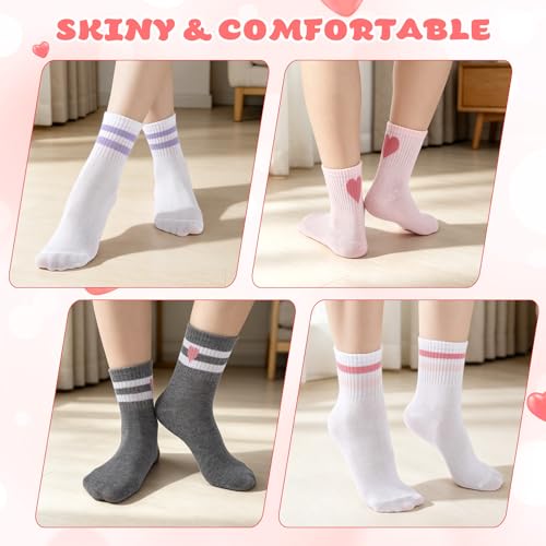 Girls Athletic Crew Socks - 6 Pairs, Ages 6-10, White, Gray, Pink