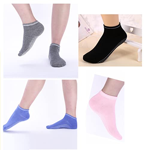 Non-Slip Yoga Socks for Women - 4 Pairs, Sizes 6-6.5 - Black, Pink, Grey, Blue