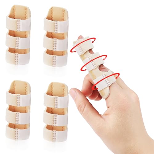 Adjustable Finger Splint Brace for Arthritis & Injury - 4 Pack, Beige