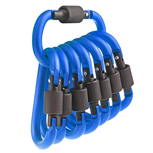 Dark Blue 10 Pack Aluminum D Ring Carabiners with Screw Gate - Multicolored Outdoor Clips