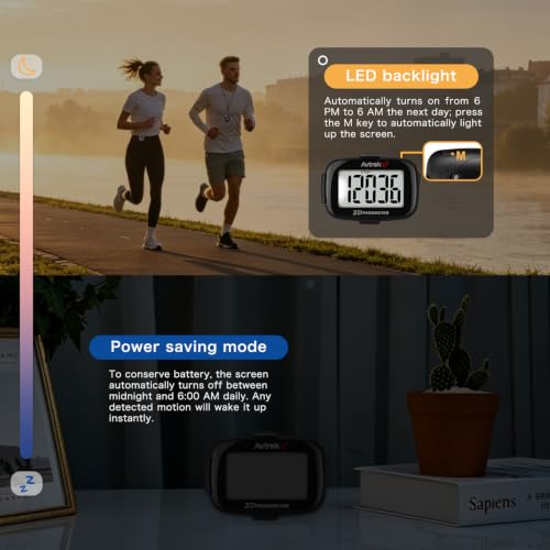 Pocket Pedometer with LED Backlight - Black Clip On Step Counter
