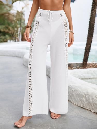 Womens Crochet Knit Beach Pants - Loose Fit Bathing Suit Cover Up