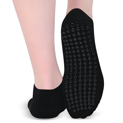 Non-Slip Sticky Grip Socks for Barre, Yoga, Dance - Black on Black