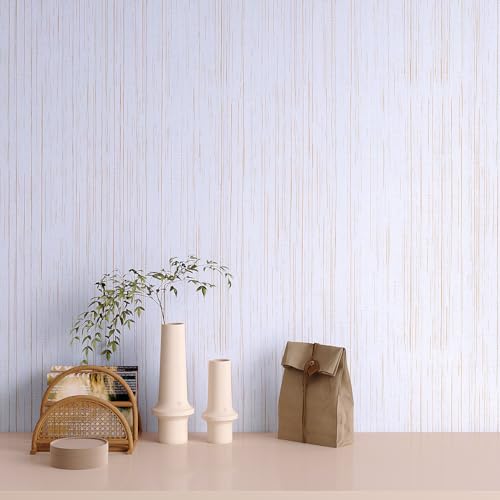 VaryPaper 15.7''x78.7'' White Gold Grasscloth Peel and Stick Wallpaper Textured Contact Paper for Cabinets Waterproof Removable Self Adhesive Linen Grass Cloth Wallpaper for Bedroom Bathroom Walls