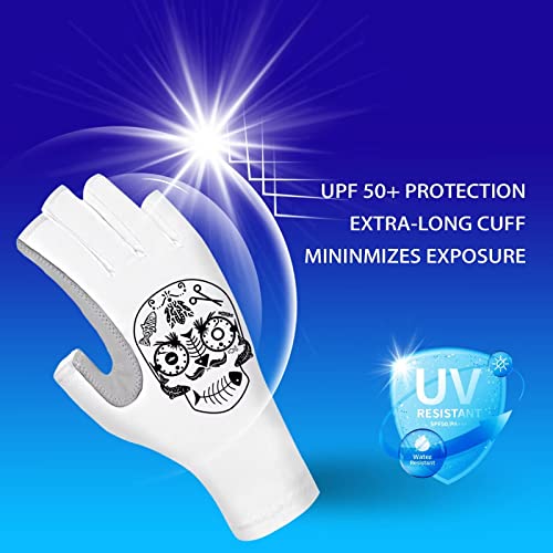 Fishing Gloves with UPF 50+ Sun Protection - Medium/White