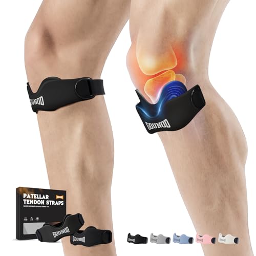 GOUNOD Black Patellar Tendon Support Strap 2 Pack - Knee Pain Relief, Adjustable Silicone Knee Brace for Running, Jumping, Sports
