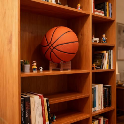 Natural Wood Football Display Stand for Sports Memorabilia