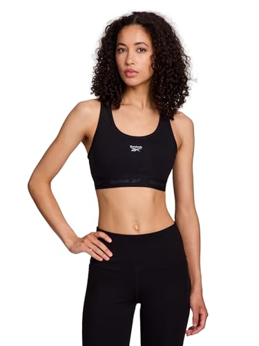 Reebok Women's Medium Impact Sports Bra - Large Black with Removable Cups & Elastic Hem