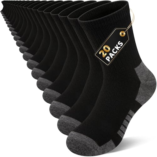 LITERRA Kids Crew Socks 4-7 Years - Black & White Athletic Casual Pack