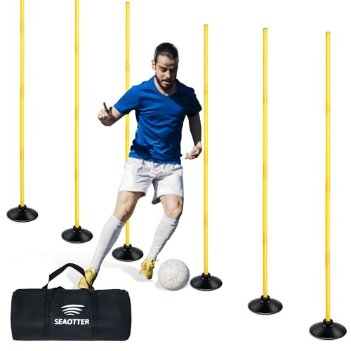 Soccer Agility Poles Set - 4/6/10 Pcs 6ft Adjustable Speed Training Poles with Rubber Base