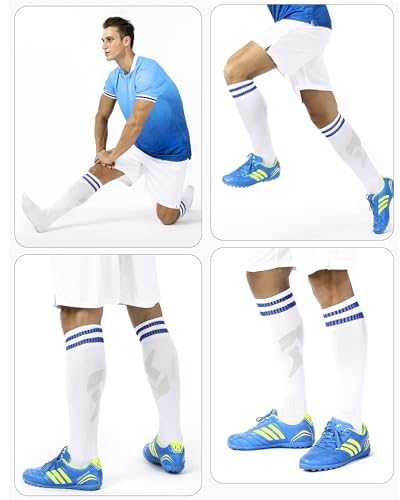 Striped Knee High Athletic Soccer Socks - Large Black