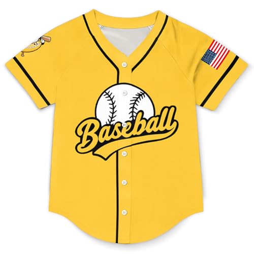 Women's Baseball Jersey Game Day Graphic T-Shirt - Yellow1, Small