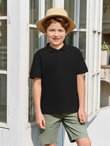 Boys Short Sleeve Pique Polo Shirt - School Uniform Black 7-8 Years