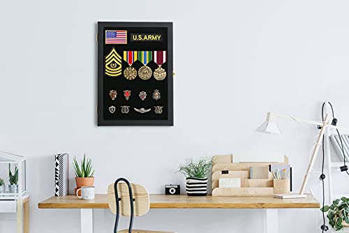 Pin Display Case for Badges and Medals - 14''x11'' Lockable Frame