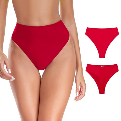High Waisted Thong Bikini Bottom - X-Large / Red