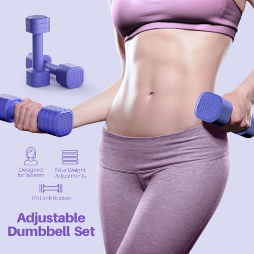 Adjustable Dumbbell Set for Women - 4 in 1 Free Weights - Purple