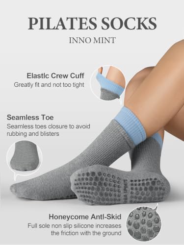 Women's Non-Slip Pilates Grip Socks - Mid Calf - Grey