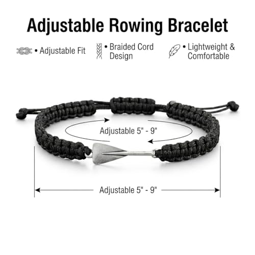 Rowing Charm Bracelet for Men - Adjustable Nautical Rope - Black