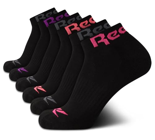 Reebok Womens Quarter Socks 6-Pack All Black Moisture-Wicking Cushioned Ankle Socks