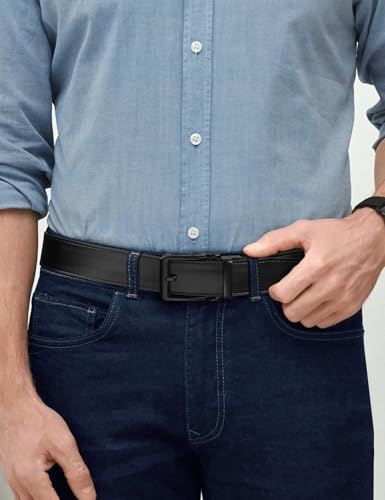 JUKMO 1.5-Inch Leather Ratchet Belt for Men, Black, Medium (36-42 inch Waist), Gift Box Included