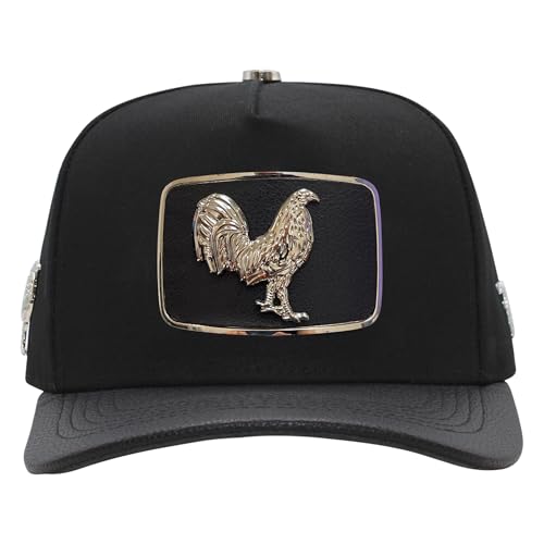 Ferreti Premium Black Baseball Cap with Rooster Metal Plate Adjustable Hat