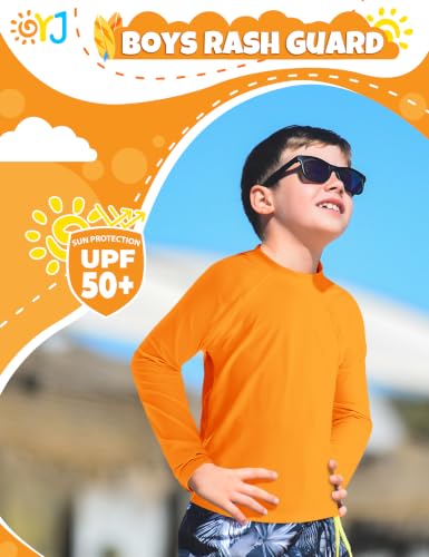 Boys Long Sleeve Rash Guard Swim Shirt - UPF 50 - Orange, 5-6 Years