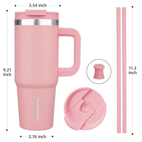 BJPKPK 30oz Light Pink Insulated Stainless Steel Tumbler with Handle & Straw