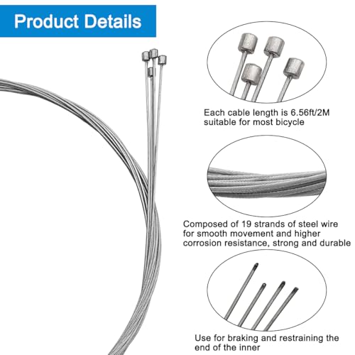 Bicycle Shift Cable Kit - 4 Pcs Derailleur Cables with 2M Housing