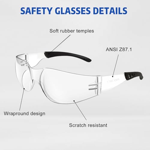 Safety Glasses ANSI Z87.1 Scratch Resistant Lab Goggles for Women Man