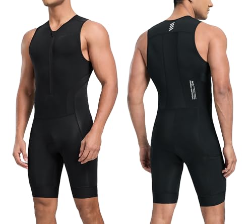 Men's Sleeveless Triathlon Suit - Quick-Dry Padded Skinsuit with Pockets