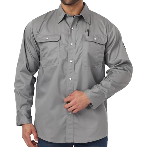 JKSafety 7oz FR Shirts for Men Women ARC 2 Fire Resistant Welding Shirts FRC Long Sleeve Safety Workwear