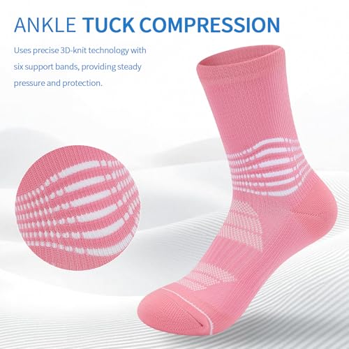 Compression Socks with Ankle Arch Support - 3 Pairs in Pink, Purple, Blue