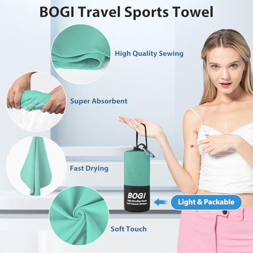BOGI Microfiber Travel Sports Towel Set Mint 16x32 Inches - Quick Dry & Compact