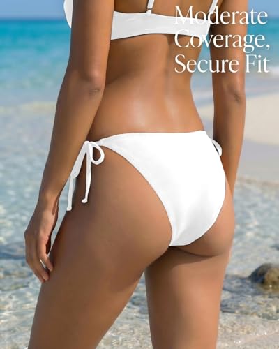 Holipick Women's White Low Waist String Bikini Bottoms - Moderate Coverage Small