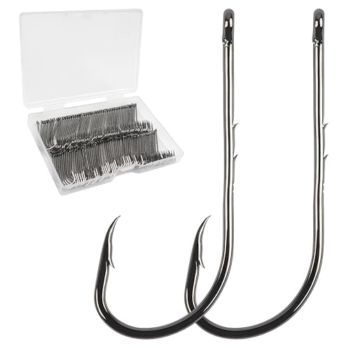 Long Shank Baitholder Fishing Hooks - Size 1/0, 50pcs