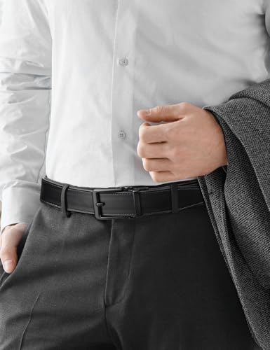 JUKMO 1.5-Inch Leather Ratchet Belt for Men, Black, Medium (36-42 inch Waist), Gift Box Included