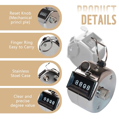 4-Digit Metal Handheld Tally Counter Clicker with Lanyard - Silver